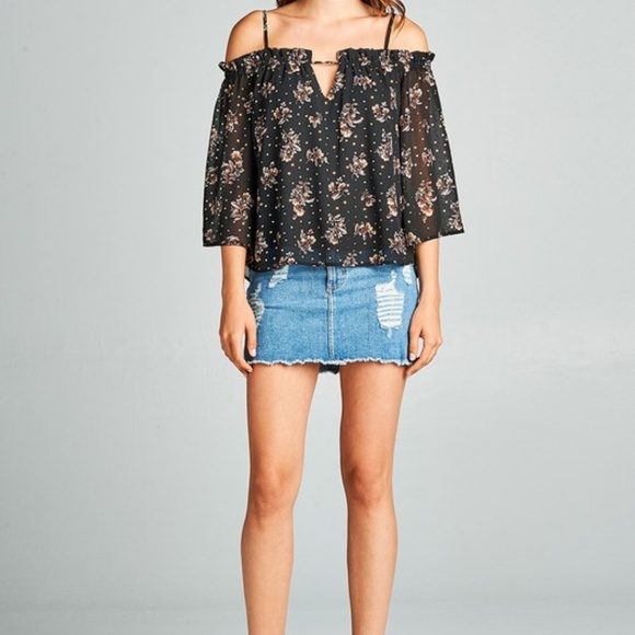 NEW Floral Off The Shoulder Chiffon Top | Black - Picture 5 of 5